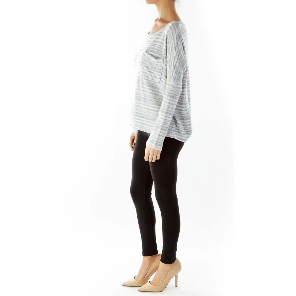 NWOT Sparkle & Fade Gray Striped Pocketed Loose Knit Top - Picture 3 of 5